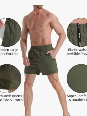 NEW WITH TAGS 2 Pack Men's Shorts, Quick Dry, Zipper Pocket